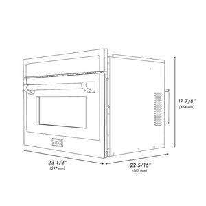 ZLINE Autograph Edition 24 in. 1.6 cu ft. Built-in Convection Microwave Oven in Satin Stainless Steel with Polished Gold Accents (MWOZ-24-SS-G) dimensional diagram.
