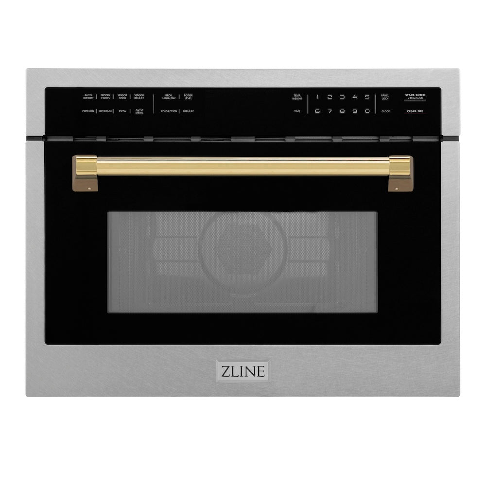 ZLINE Autograph Edition 24 in. 1.6 cu ft. Built-in Convection Microwave Oven in Satin Stainless Steel with Polished Gold Accents (MWOZ-24-SS-G)