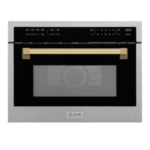 ZLINE Autograph Edition 24 in. 1.6 cu ft. Built-in Convection Microwave Oven in Satin Stainless Steel with Polished Gold Accents (MWOZ-24-SS-G)