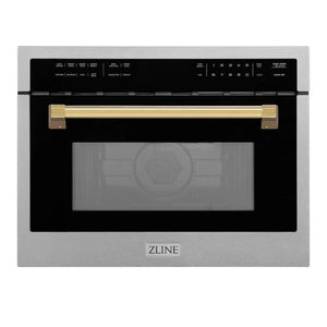 ZLINE Autograph Edition 24 in. 1.6 cu ft. Built-in Convection Microwave Oven in Satin Stainless Steel with Polished Gold Accents (MWOZ-24-SS-G)