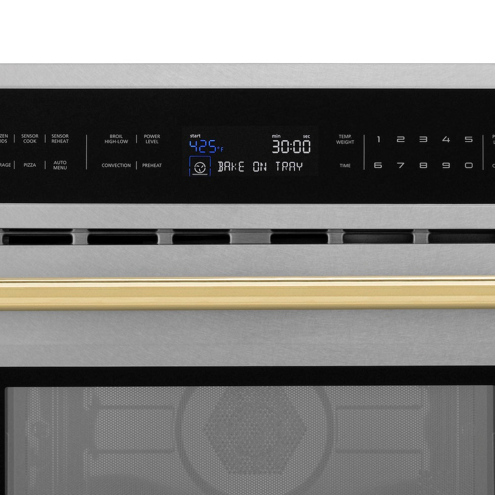 ZLINE Autograph Edition 30 in. 1.6 cu ft. Built-in Convection Microwave Oven in Satin Stainless Steel and Polished Gold Accents (MWOZ-30-SS-G)