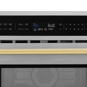 ZLINE Autograph Edition 30 in. 1.6 cu ft. Built-in Convection Microwave Oven in Satin Stainless Steel and Polished Gold Accents (MWOZ-30-SS-G) digital display and control panel