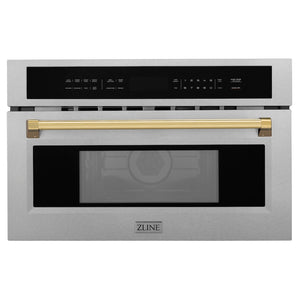 ZLINE Autograph Edition 30 in. 1.6 cu ft. Built-in Convection Microwave Oven in Satin Stainless Steel and Polished Gold Accents (MWOZ-30-SS-G)
