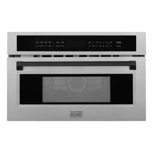 ZLINE Autograph Edition 30 in. 1.6 cu ft. Built-in Convection Microwave Oven in Satin Stainless Steel and Matte Black Accents (MWOZ-30-SS-MB) main image.