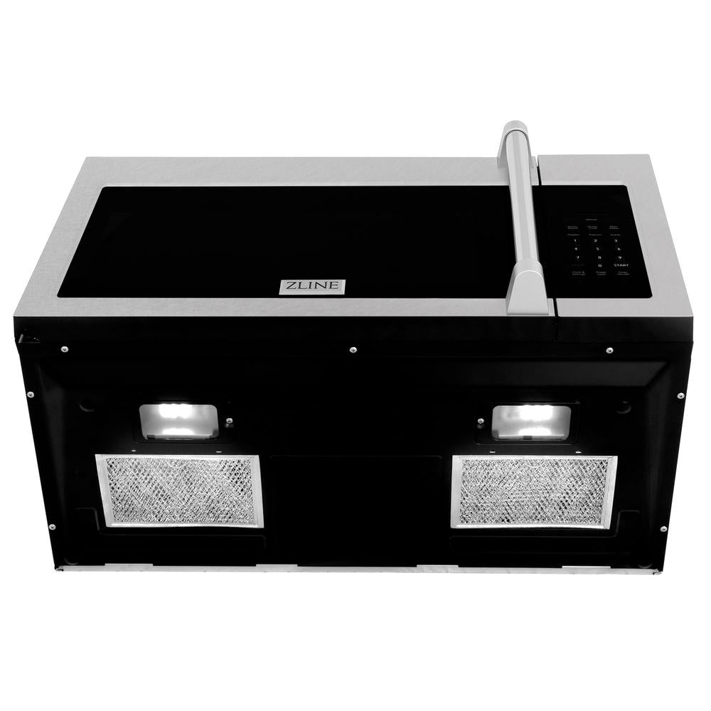 ZLINE 30 in. 1.5 cu. ft. Over-The-Range Convection Microwave Oven in Satin Stainless Steel with Traditional Handle and Sensor Cooking (MWO-OTR-H-30-SS) front, under.