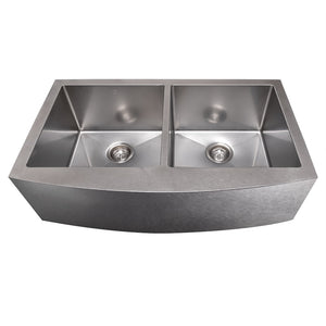 ZLINE 36 in. Niseko Farmhouse Apron Mount Double Bowl Satin Stainless Steel Kitchen Sink with Bottom Grid (SA50D-36S)