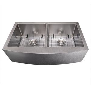 ZLINE 36 in. Niseko Farmhouse Apron Mount Double Bowl Satin Stainless Steel Kitchen Sink with Bottom Grid (SA50D-36S)