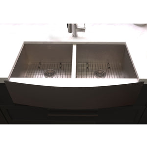 ZLINE 36 in. Niseko Farmhouse Apron Mount Double Bowl Satin Stainless Steel Kitchen Sink with Bottom Grid (SA50D-36S)