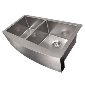 ZLINE 36 in. Niseko Farmhouse Apron Mount Double Bowl Satin Stainless Steel Kitchen Sink with Bottom Grid (SA50D-36S)