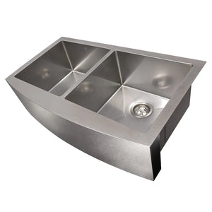 ZLINE 36 in. Niseko Farmhouse Apron Mount Double Bowl Satin Stainless Steel Kitchen Sink with Bottom Grid (SA50D-36S) main image.
