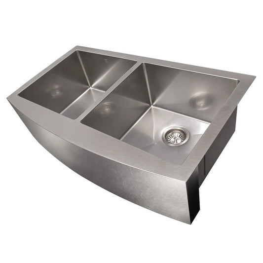 ZLINE 36 in. Niseko Farmhouse Apron Mount Double Bowl Satin Stainless Steel Kitchen Sink with Bottom Grid (SA50D-36S) main image.