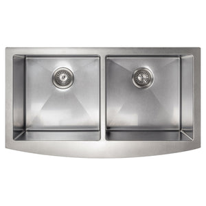 ZLINE 36 in. Niseko Farmhouse Apron Mount Double Bowl Satin Stainless Steel Kitchen Sink with Bottom Grid (SA50D-36S)