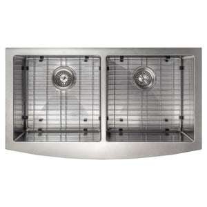 ZLINE 36 in. Niseko Farmhouse Apron Mount Double Bowl Satin Stainless Steel Kitchen Sink with Bottom Grid (SA50D-36S)