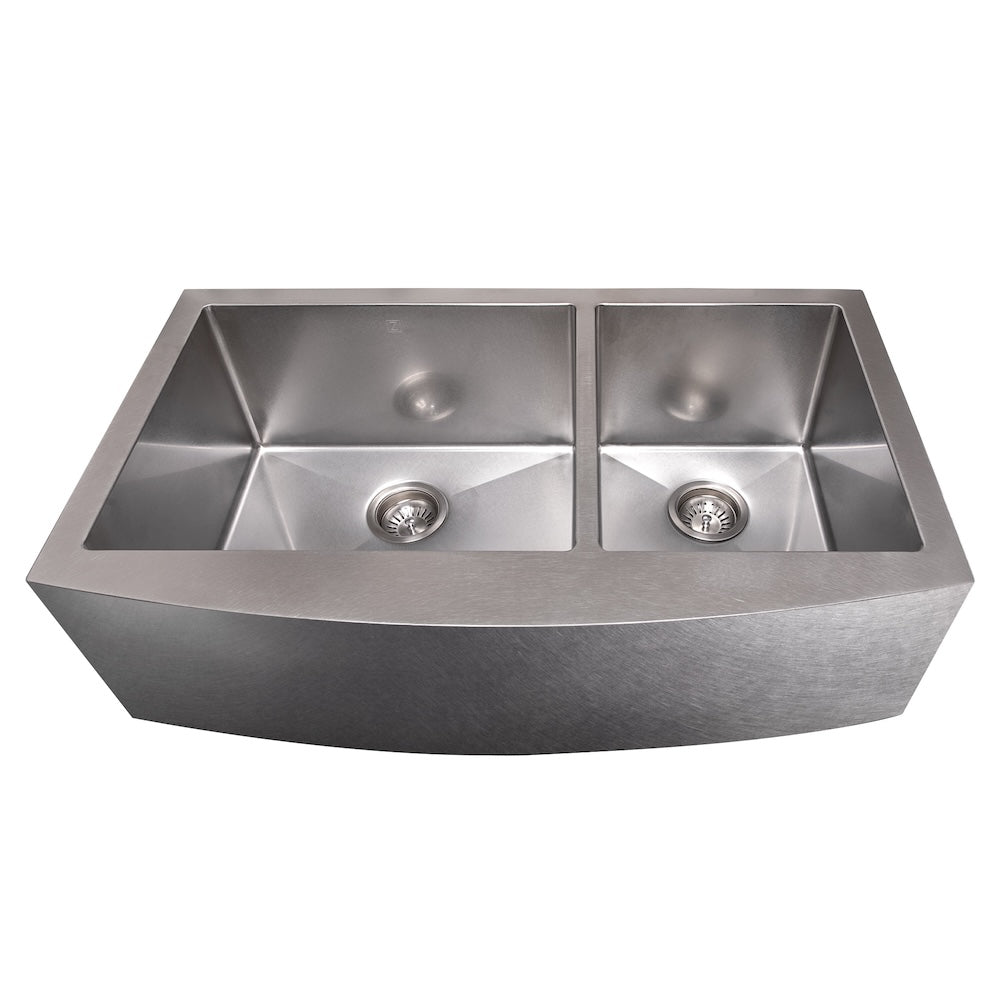 ZLINE 36 in. Courchevel Farmhouse Apron Mount Double Bowl Satin Stainless Steel Kitchen Sink with Bottom Grid (SA60D-36S)