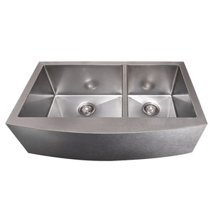 ZLINE 36 in. Courchevel Farmhouse Apron Mount Double Bowl Satin Stainless Steel Kitchen Sink with Bottom Grid (SA60D-36S)