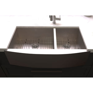 ZLINE 36 in. Courchevel Farmhouse Apron Mount Double Bowl Satin Stainless Steel Kitchen Sink with Bottom Grid (SA60D-36S)