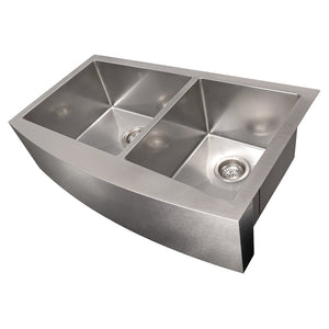 ZLINE 36 in. Courchevel Farmhouse Apron Mount Double Bowl Satin Stainless Steel Kitchen Sink with Bottom Grid (SA60D-36S)