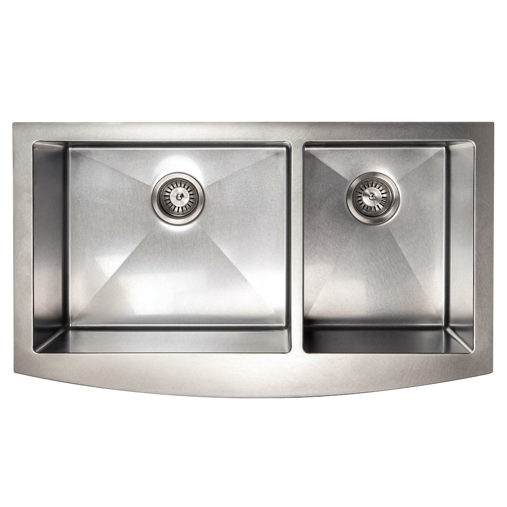 ZLINE 36 in. Courchevel Farmhouse Apron Mount Double Bowl Satin Stainless Steel Kitchen Sink with Bottom Grid (SA60D-36S)