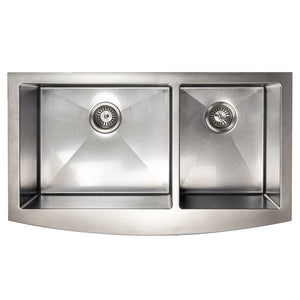 ZLINE 36 in. Courchevel Farmhouse Apron Mount Double Bowl Satin Stainless Steel Kitchen Sink with Bottom Grid (SA60D-36S)