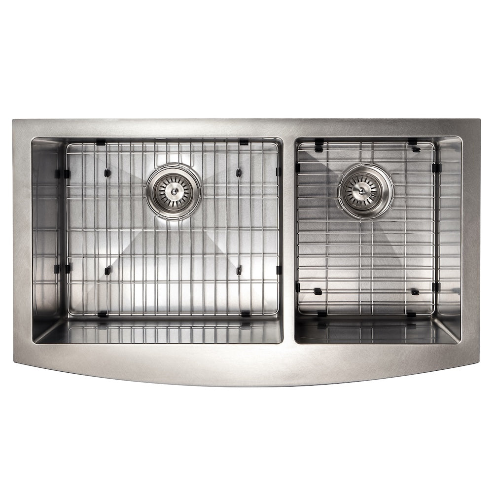 ZLINE 36 in. Courchevel Farmhouse Apron Mount Double Bowl Satin Stainless Steel Kitchen Sink with Bottom Grid (SA60D-36S)