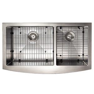 ZLINE 36 in. Courchevel Farmhouse Apron Mount Double Bowl Satin Stainless Steel Kitchen Sink with Bottom Grid (SA60D-36S)