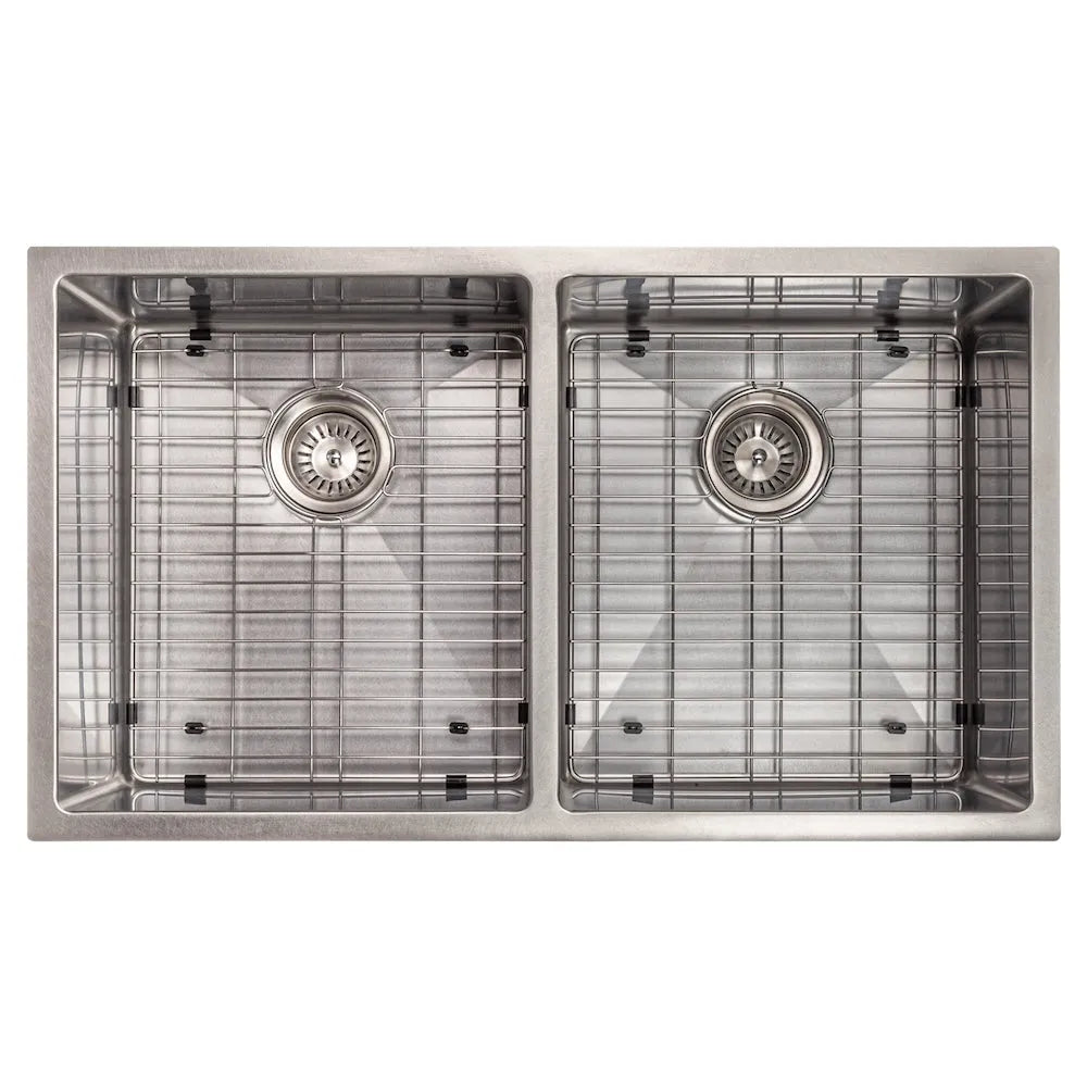 ZLINE 33 in. Anton Undermount Double Bowl Satin Stainless Steel Kitchen Sink with Bottom Grid (SR50D-33S) top-down, with bottom grid.