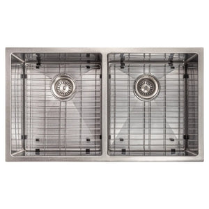 ZLINE 33 in. Anton Undermount Double Bowl Satin Stainless Steel Kitchen Sink with Bottom Grid (SR50D-33S) top-down, with bottom grid.