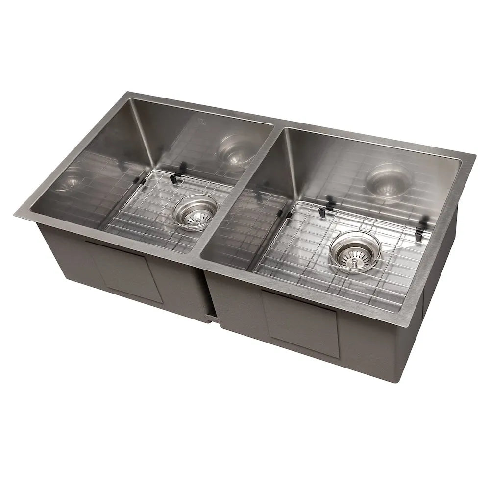 ZLINE 36 in. Anton Undermount Double Bowl Satin Stainless Steel Kitchen Sink with Bottom Grid (SR50D-36S) main image.