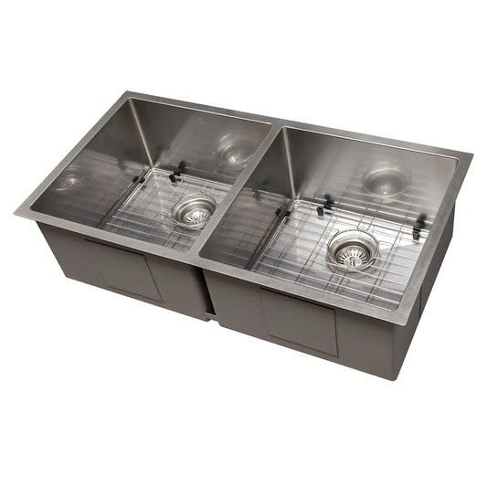 ZLINE 36 in. Anton Undermount Double Bowl Satin Stainless Steel Kitchen Sink with Bottom Grid (SR50D-36S) main image.