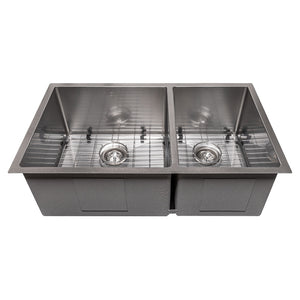ZLINE 33 in. Chamonix Undermount Double Bowl Satin Stainless Steel Kitchen Sink with Bottom Grid (SR60D-33S)