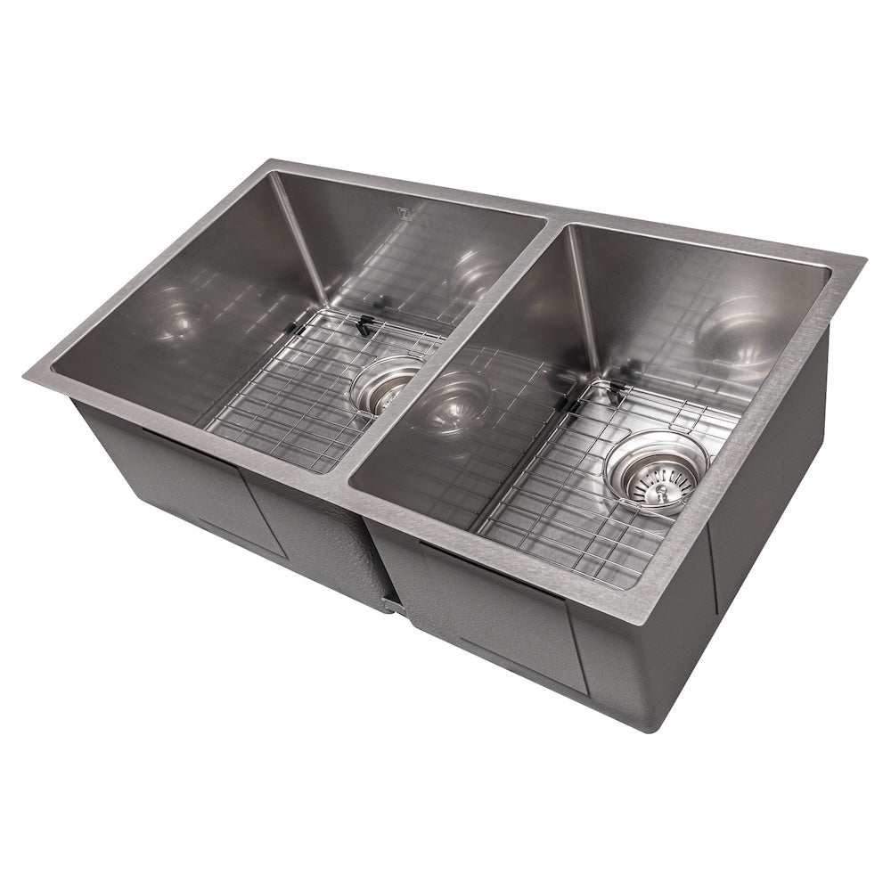 ZLINE 33 in. Chamonix Undermount Double Bowl Satin Stainless Steel Kitchen Sink with Bottom Grid (SR60D-33S)