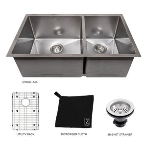 ZLINE 36 in. Chamonix Undermount Double Bowl Satin Stainless Steel Kitchen Sink with Bottom Grid (SR60D-36S)