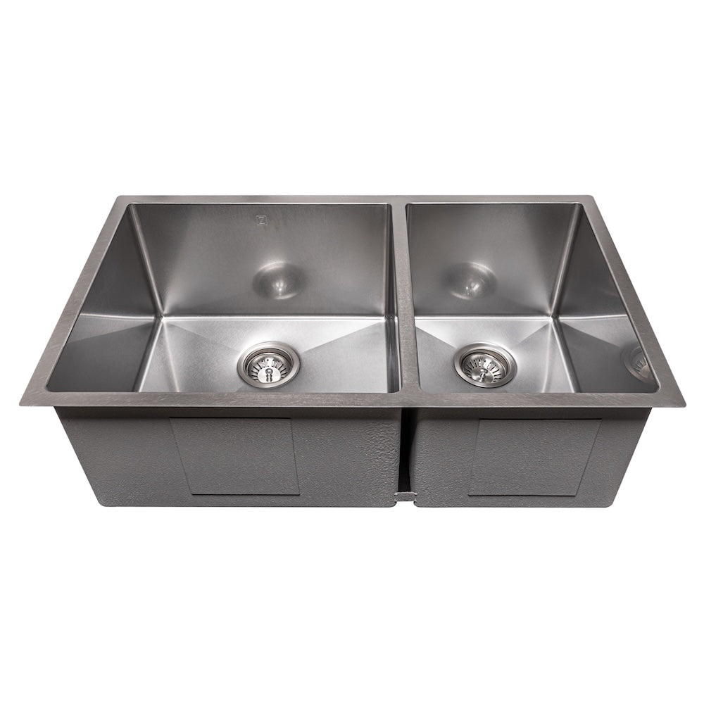 ZLINE 36 in. Chamonix Undermount Double Bowl Satin Stainless Steel Kitchen Sink with Bottom Grid (SR60D-36S)