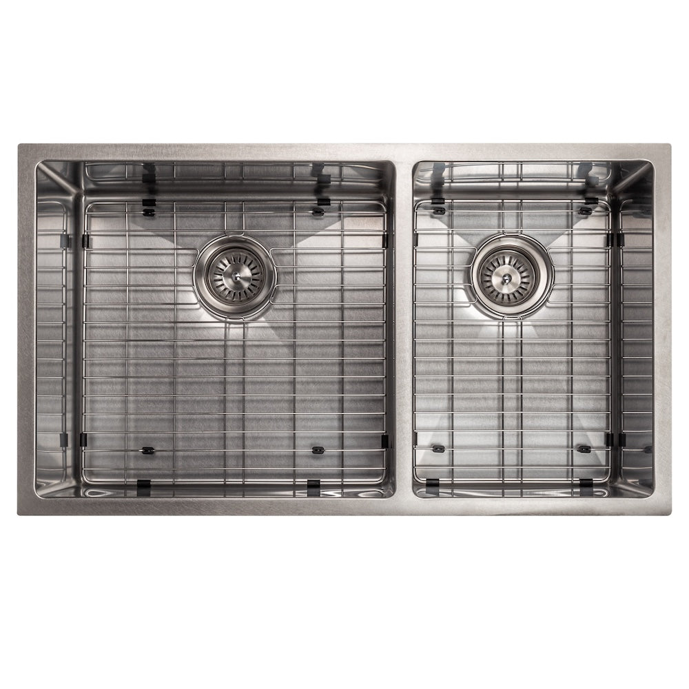 ZLINE 36 in. Chamonix Undermount Double Bowl Satin Stainless Steel Kitchen Sink with Bottom Grid (SR60D-36S)