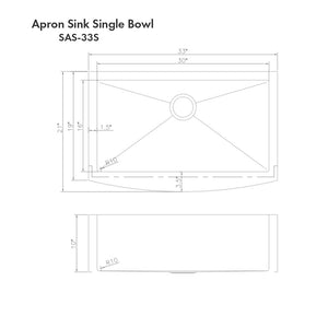 ZLINE 33 in. Vail Farmhouse Apron Mount Single Bowl Satin Stainless Steel Kitchen Sink with Bottom Grid (SAS-33S)