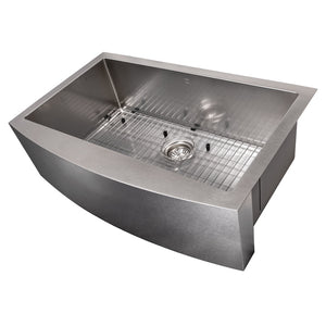 ZLINE 33 in. Vail Farmhouse Apron Mount Single Bowl Satin Stainless Steel Kitchen Sink with Bottom Grid (SAS-33S)