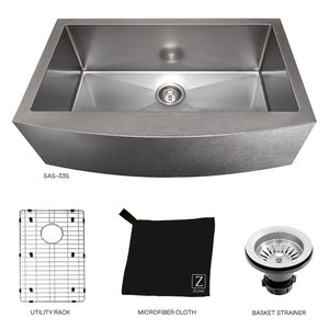 ZLINE 33 in. Vail Farmhouse Apron Mount Single Bowl Satin Stainless Steel Kitchen Sink with Bottom Grid (SAS-33S)