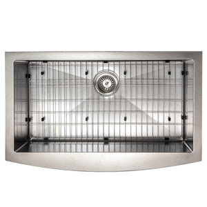 ZLINE 33 in. Vail Farmhouse Apron Mount Single Bowl Satin Stainless Steel Kitchen Sink with Bottom Grid (SAS-33S)