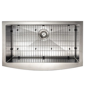 ZLINE 33 in. Vail Farmhouse Apron Mount Single Bowl Satin Stainless Steel Kitchen Sink with Bottom Grid (SAS-33S) top-down, with bottom grid.
