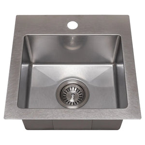 ZLINE 15 in. Donner Topmount Single Bowl Satin Stainless Steel Bar Kitchen Sink (STS-15S) front.