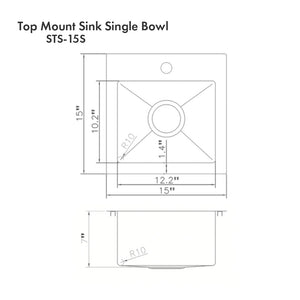 ZLINE 15 in. Donner Topmount Single Bowl Satin Stainless Steel Bar Kitchen Sink (STS-15S)