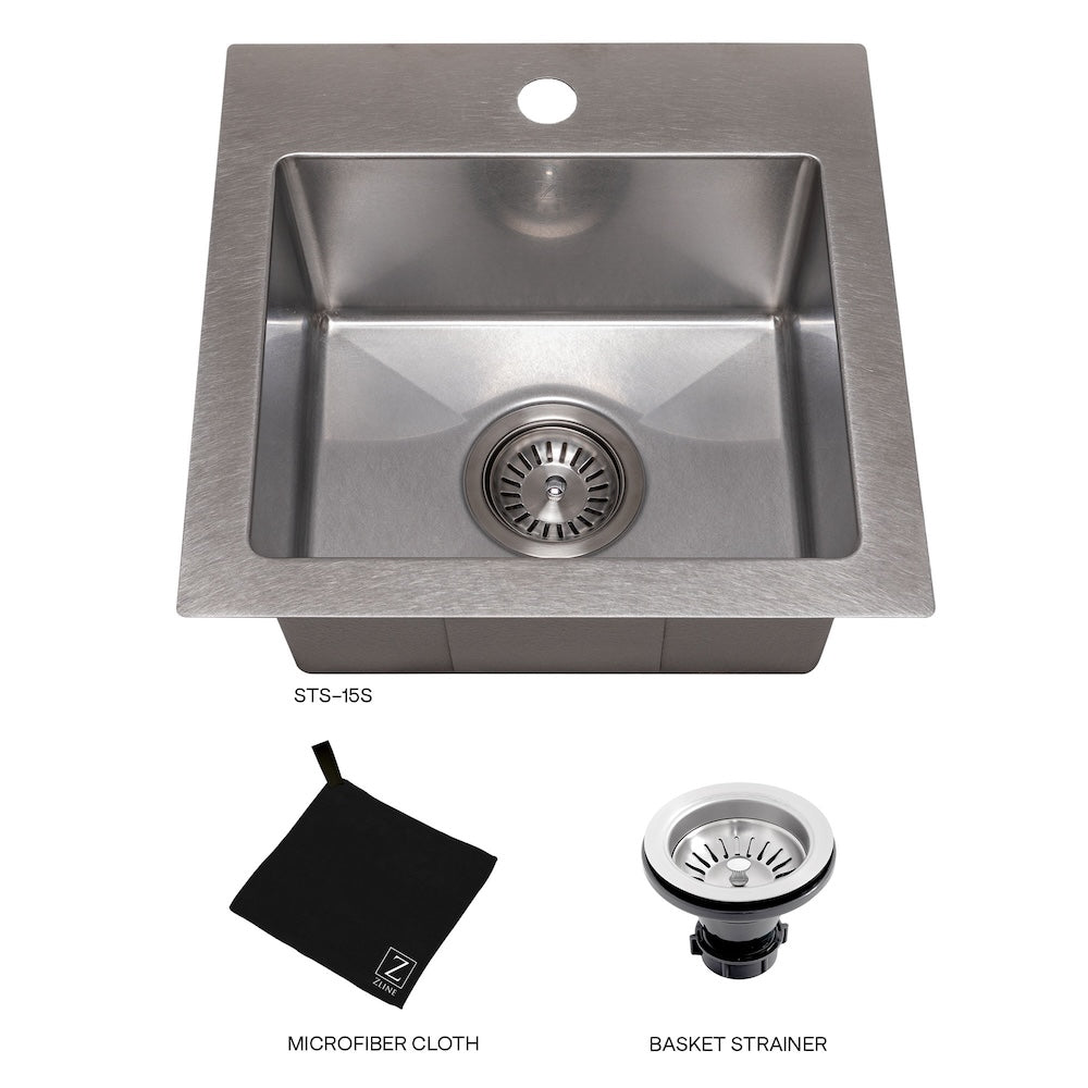 MENATT 15x15 Inch Drop-in Bar Sink, Stainless Steel Handmade Single