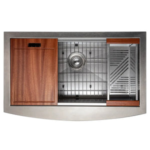 ZLINE 33 in. Moritz Farmhouse Apron Mount Single Bowl Satin Stainless Steel Kitchen Sink with Bottom Grid and Accessories (SLSAP-33S) top-down.