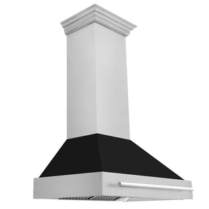 ZLINE 36 in. Satin Stainless Steel Wall Mount Range Hood with Black Matte Shell and Stainless Steel Handle (8654SNX-BLM-36)