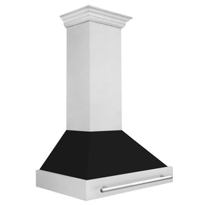 ZLINE 36 in. Satin Stainless Steel Wall Mount Range Hood with Black Matte Shell and Stainless Steel Handle (8654SNX-BLM-36) side.