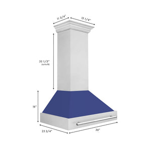 ZLINE 36 in. Satin Stainless Steel Wall Mount Range Hood with Blue Matte Shell and Stainless Steel Handle (8654SNX-BM-36) dimensional diagram.