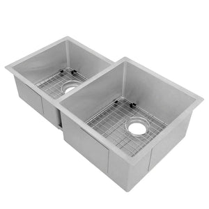ZLINE 32 in. Jackson Undermount Double Bowl Satin Stainless Steel Kitchen Sink with Bottom Grid (SRDL-32S) main image.