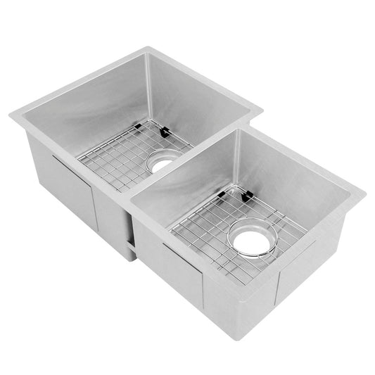 ZLINE 32 in. Jackson Undermount Double Bowl Satin Stainless Steel Kitchen Sink with Bottom Grid (SRDR-32S)