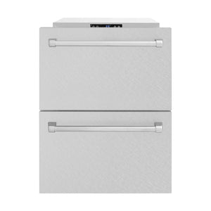 ZLINE 24 in. Touchstone 168 Can Outdoor-Rated Dual Refrigerator Drawer with Satin Stainless Steel Doors (RDSO-SN-24) front, open.