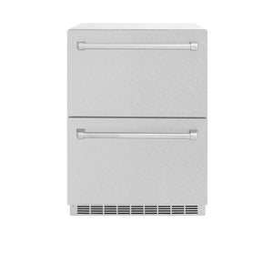 ZLINE 24 in. Touchstone 168 Can Outdoor-Rated Dual Refrigerator Drawer with Satin Stainless Steel Doors (RDSO-SN-24) front, closed.